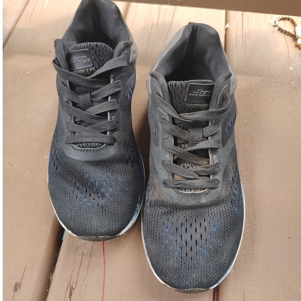 BCG Athletic Sneakers Kids Size 1.5 Black Blue Fair Mesh Lace Up Running Shoes